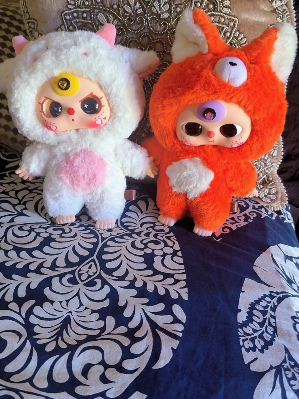 Plush baby three 400 — White & Orange Plush Duo
